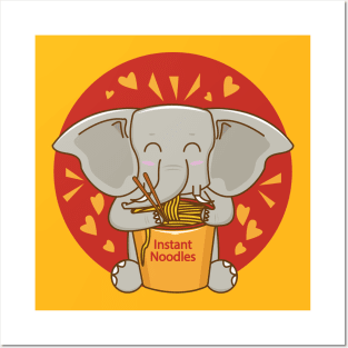 African Bush Elephant eating noodles, African Forest Elephant, elephant life, elephant wildlife, cute animal friendly, elephant for kids, nursery elephant Posters and Art